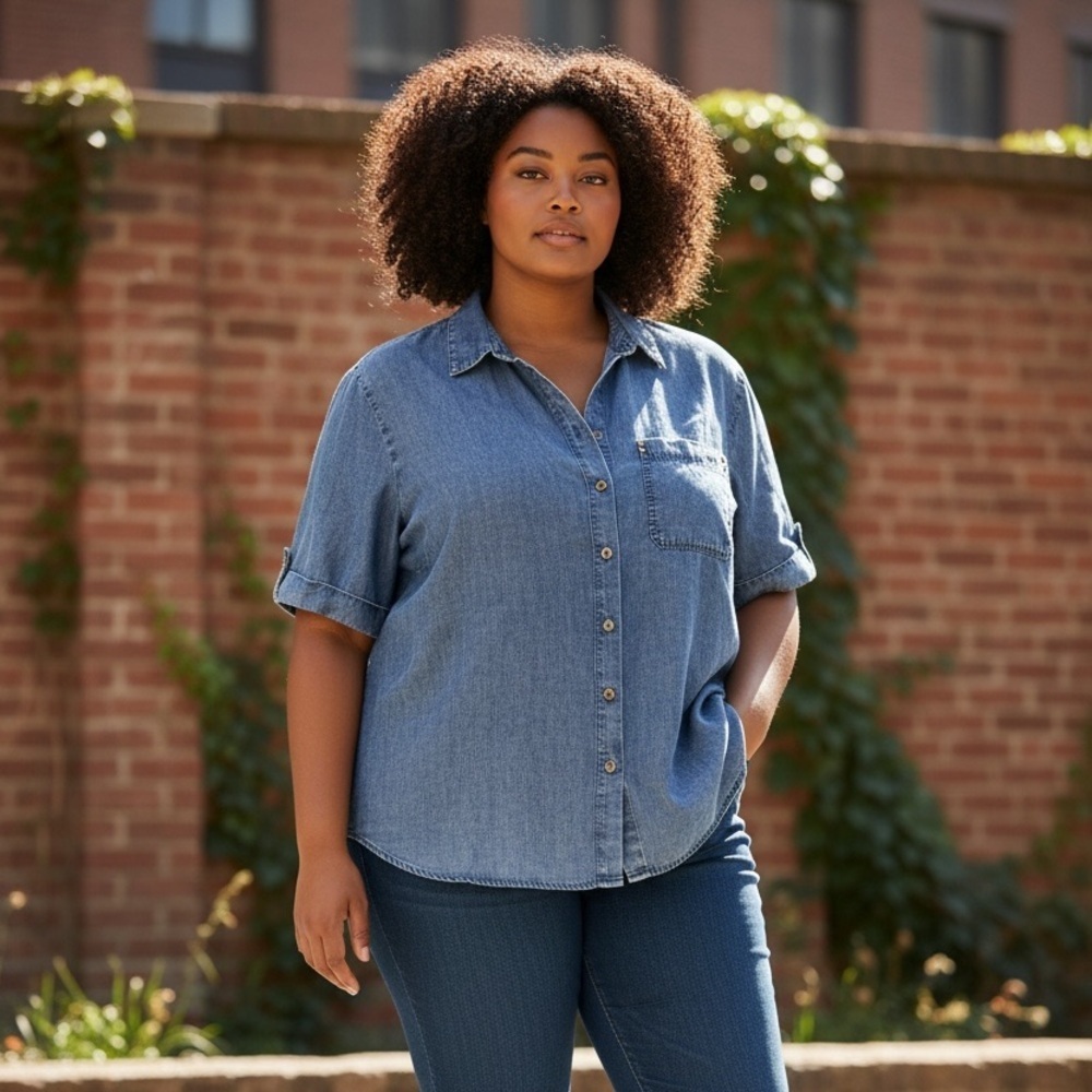 Jane and Delancey Denim Button Down Shirt. Size XL.
